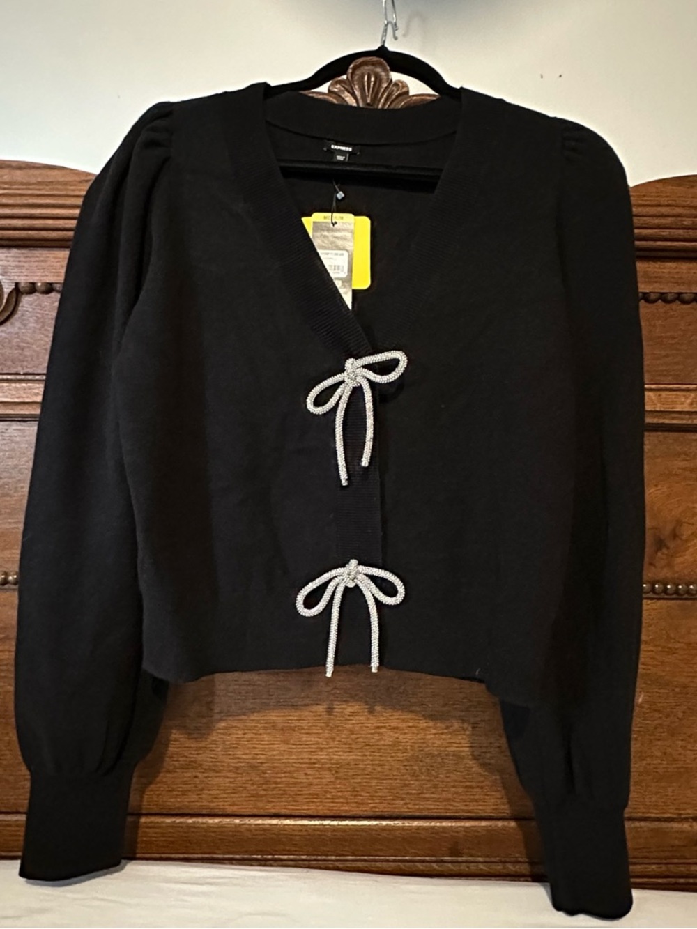 Express Black Cardigan with Metallic Bow-Tie Closures